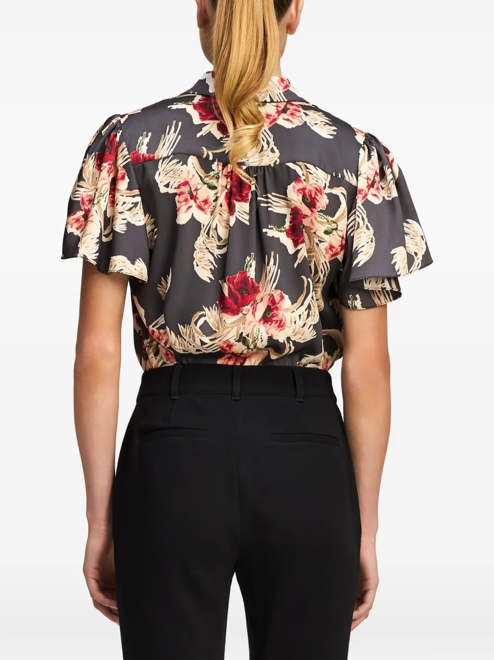 Cinq A Sept Fiona floral-print flutter-sleeve shirt Zwart