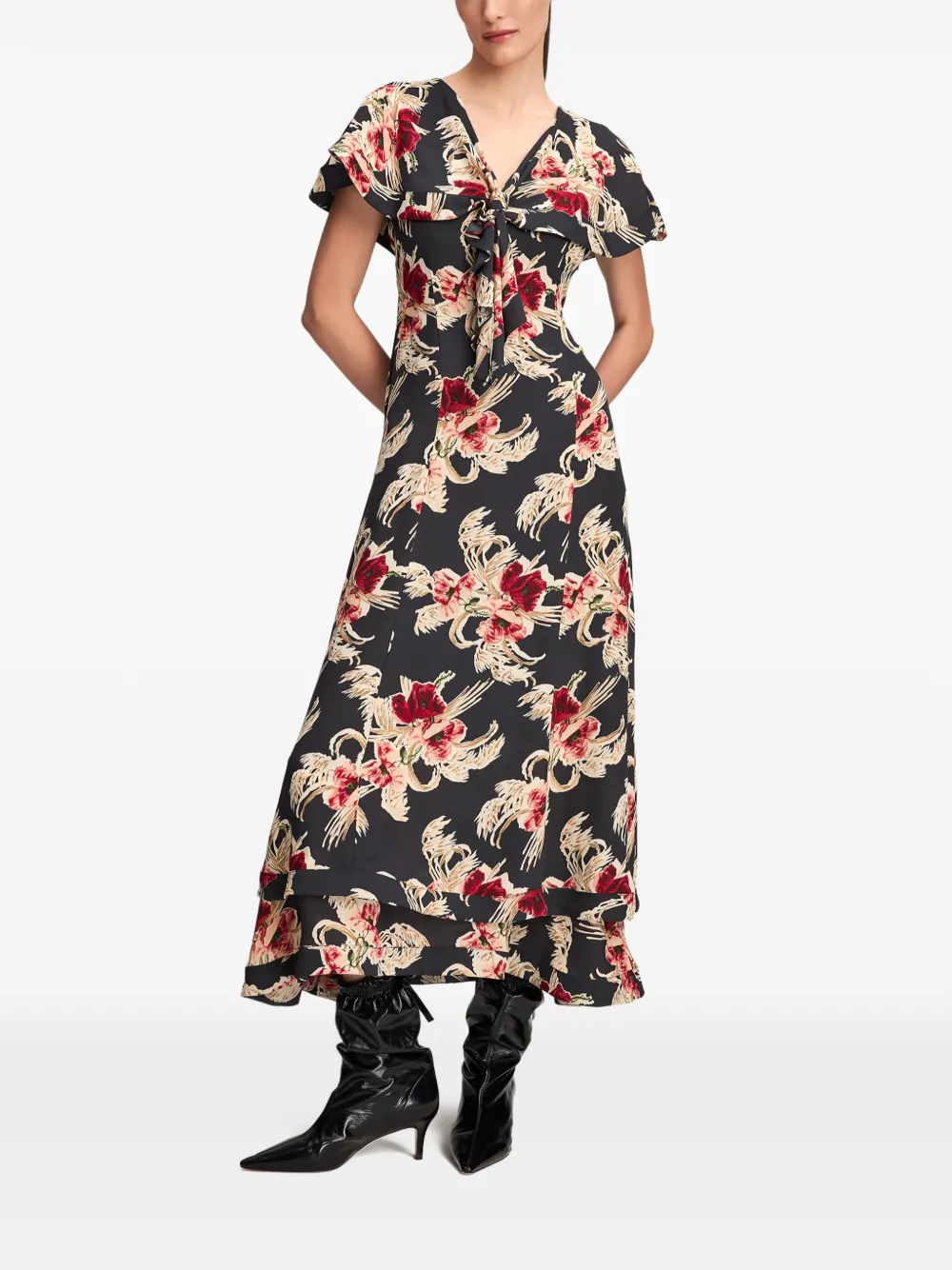 Cinq A Sept Antonetta Wilted Poppy maxi dress Zwart