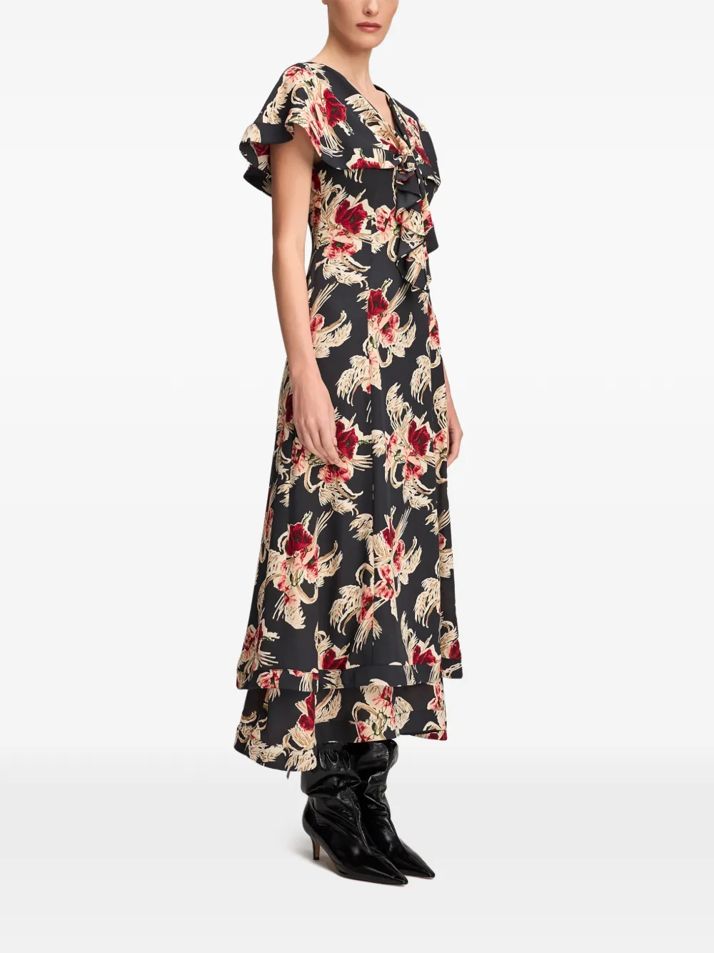 Cinq A Sept Antonetta Wilted Poppy maxi dress Zwart