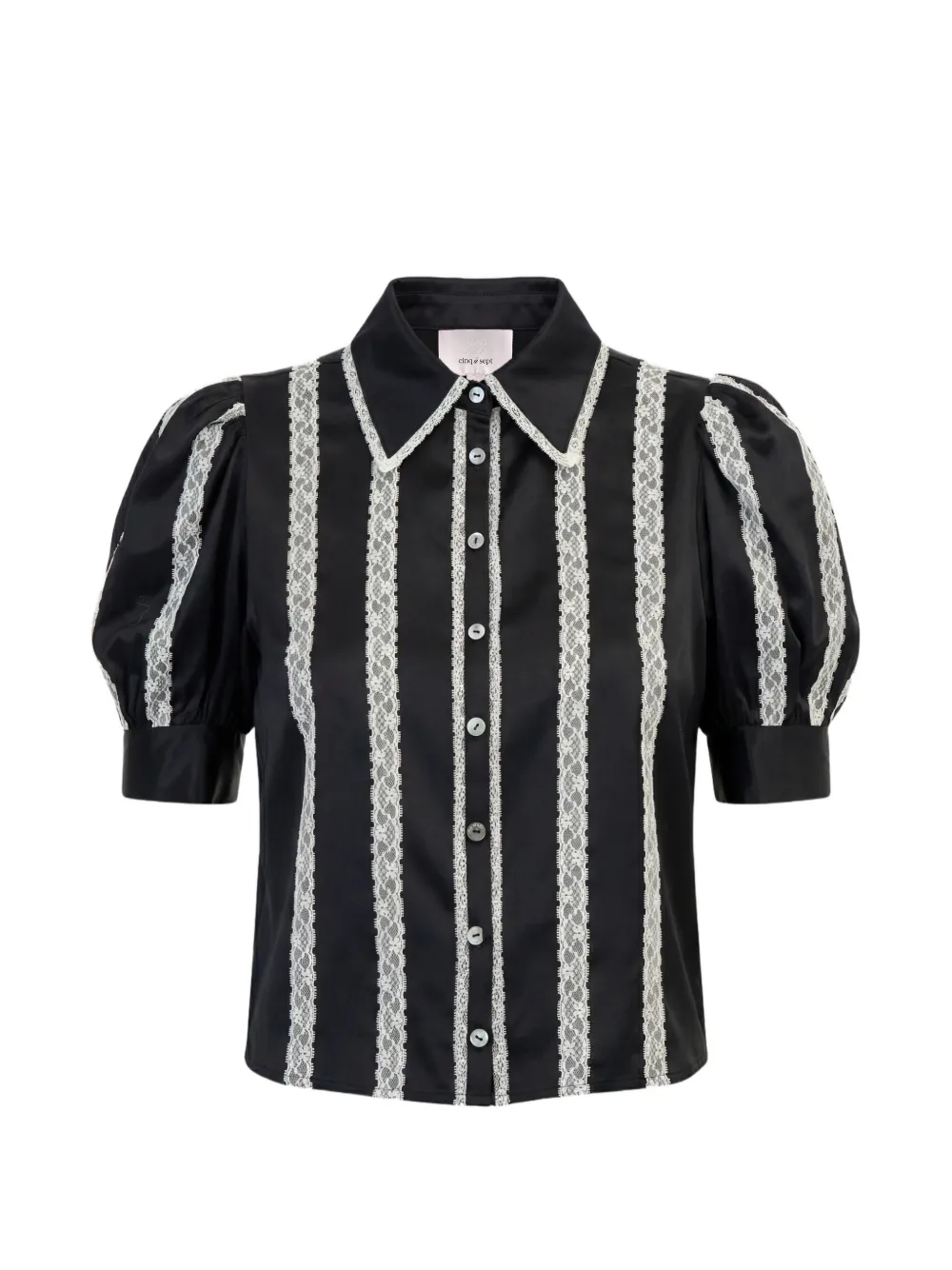 Cinq A Sept Nalea lace-trim puff-sleeve top - Black