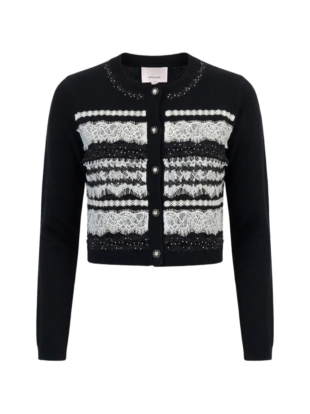 Cinq A Sept Isolde Cardigan mit Spitzeneinsatz - Schwarz