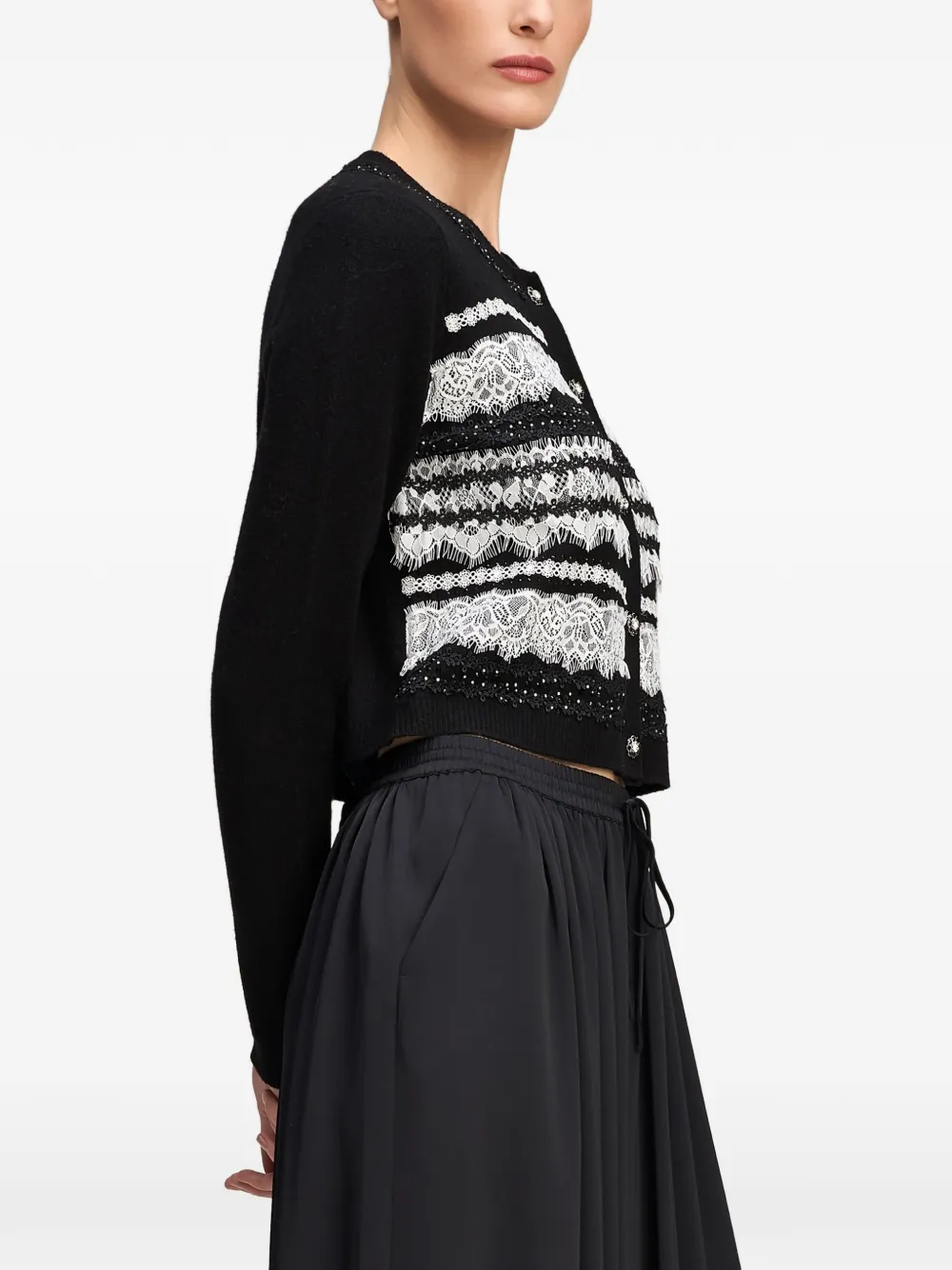 Cinq A Sept Isolde lace-panelled cardigan Zwart