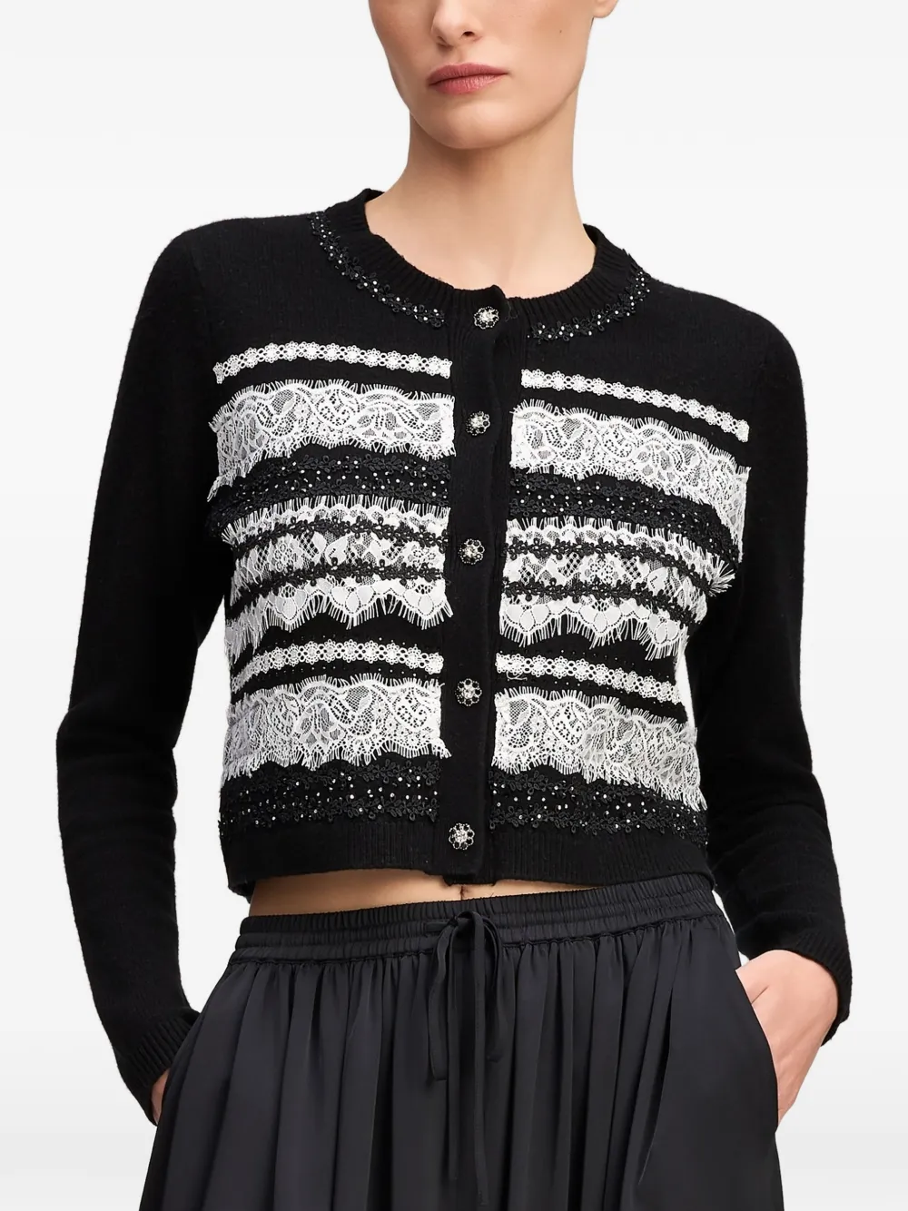 Cinq A Sept Isolde lace-panelled cardigan Zwart