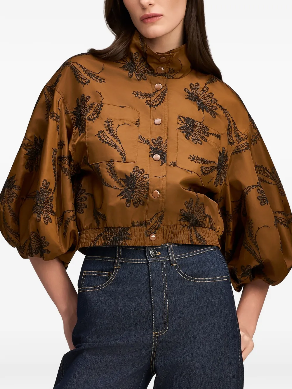 Cinq A Sept Iggy cropped jack met paisley-borduurwerk Bruin