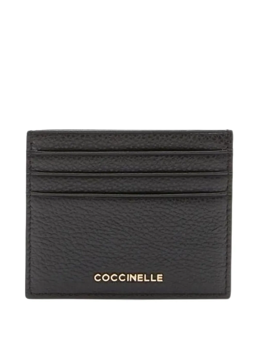 Coccinelle Metallic Grained Leather Card Holder In Black