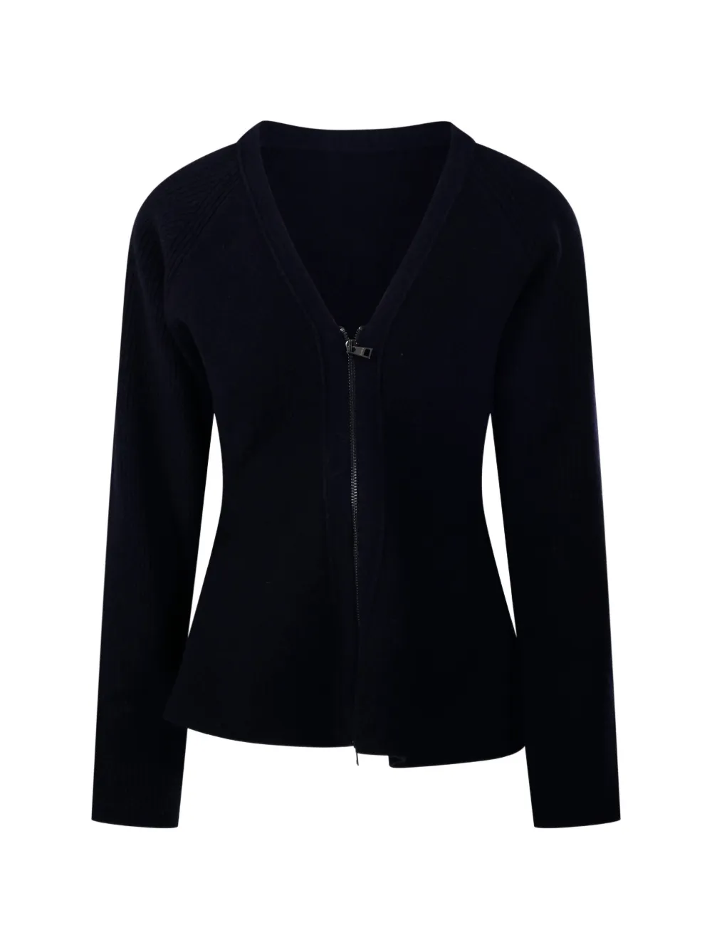 Nude ribbed-knit zip-up cardigan - Blau