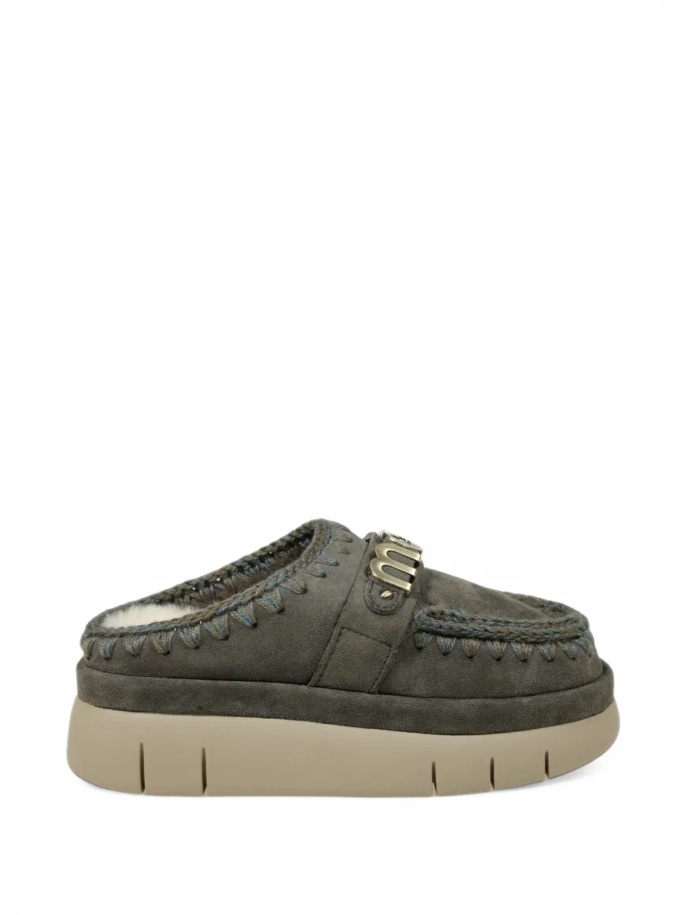 Mou Bounce crochet-trim logo-plaque slippers - Grün