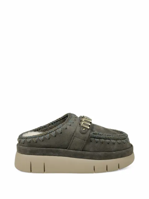 Mou Bounce crochet-trim logo-plaque slippers