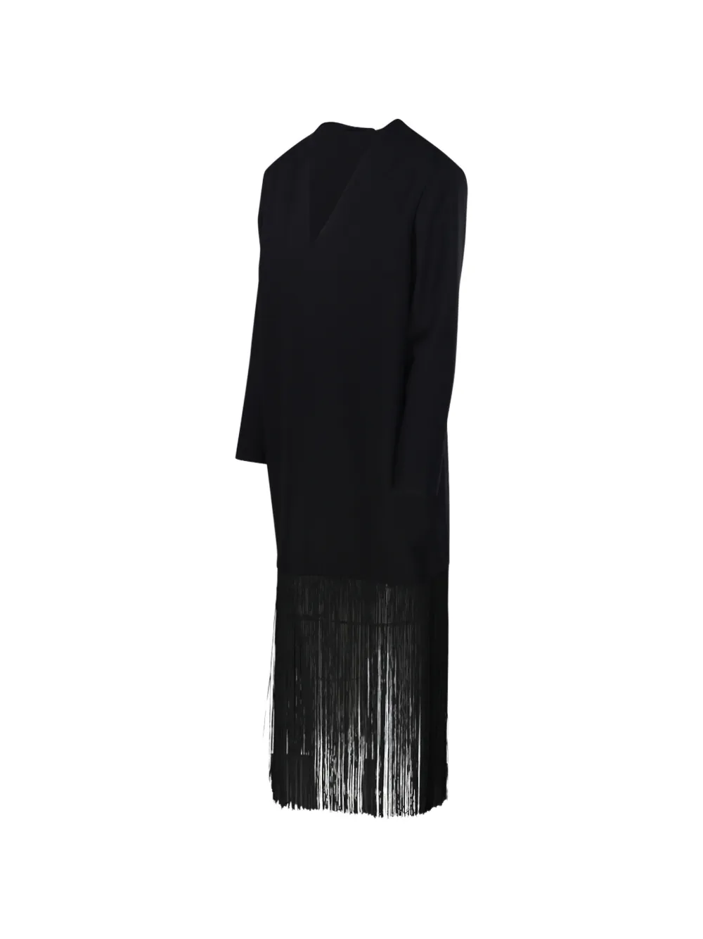 By Malene Birger Mella fringe-trim V-neck mini dress Zwart
