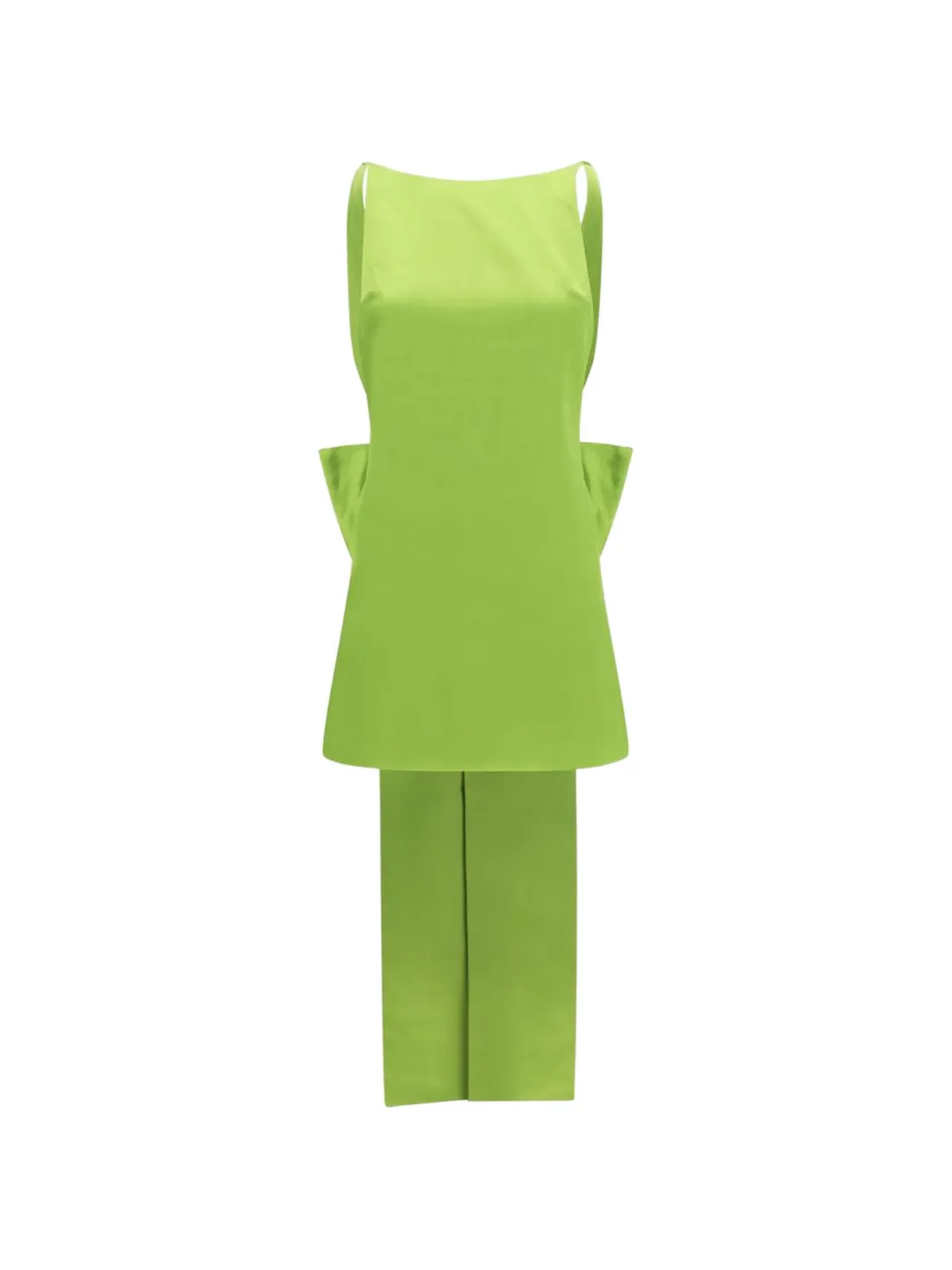 Self-Portrait green satin bow mini dress