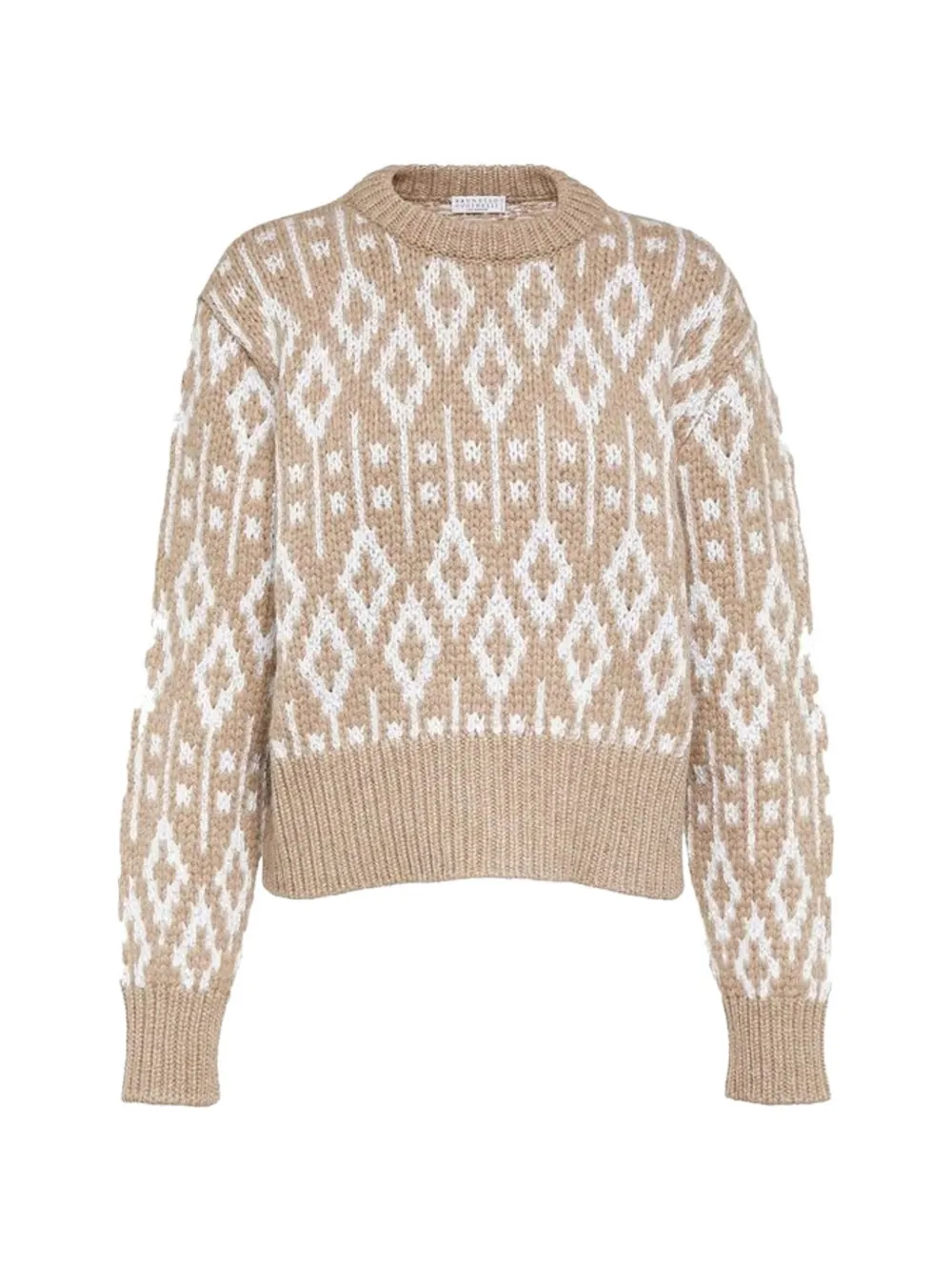 Brunello Cucinelli geometric-intarsia cashmere sweater Beige