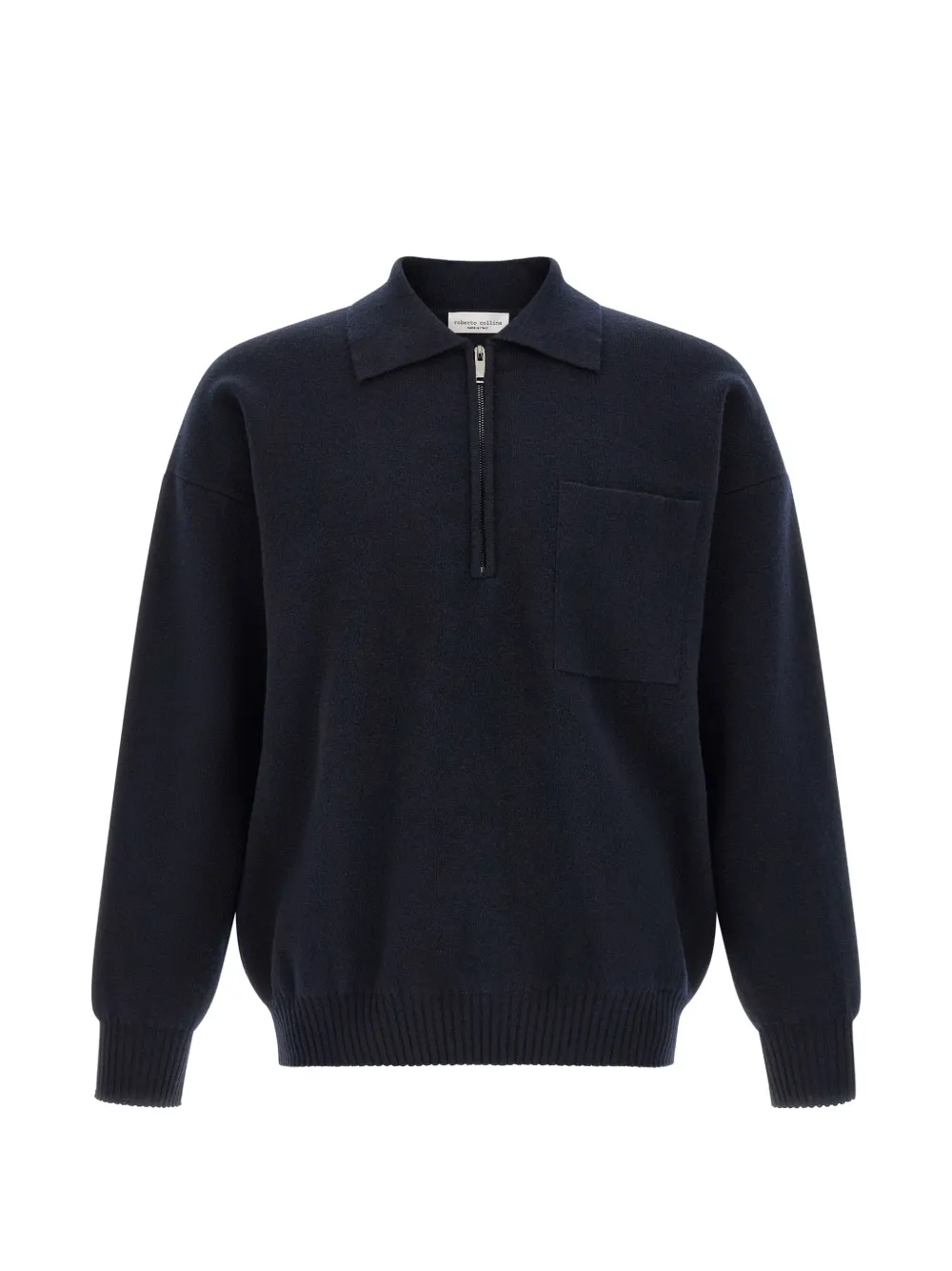 Roberto Collina merino wool zip-up polo shirt Blauw
