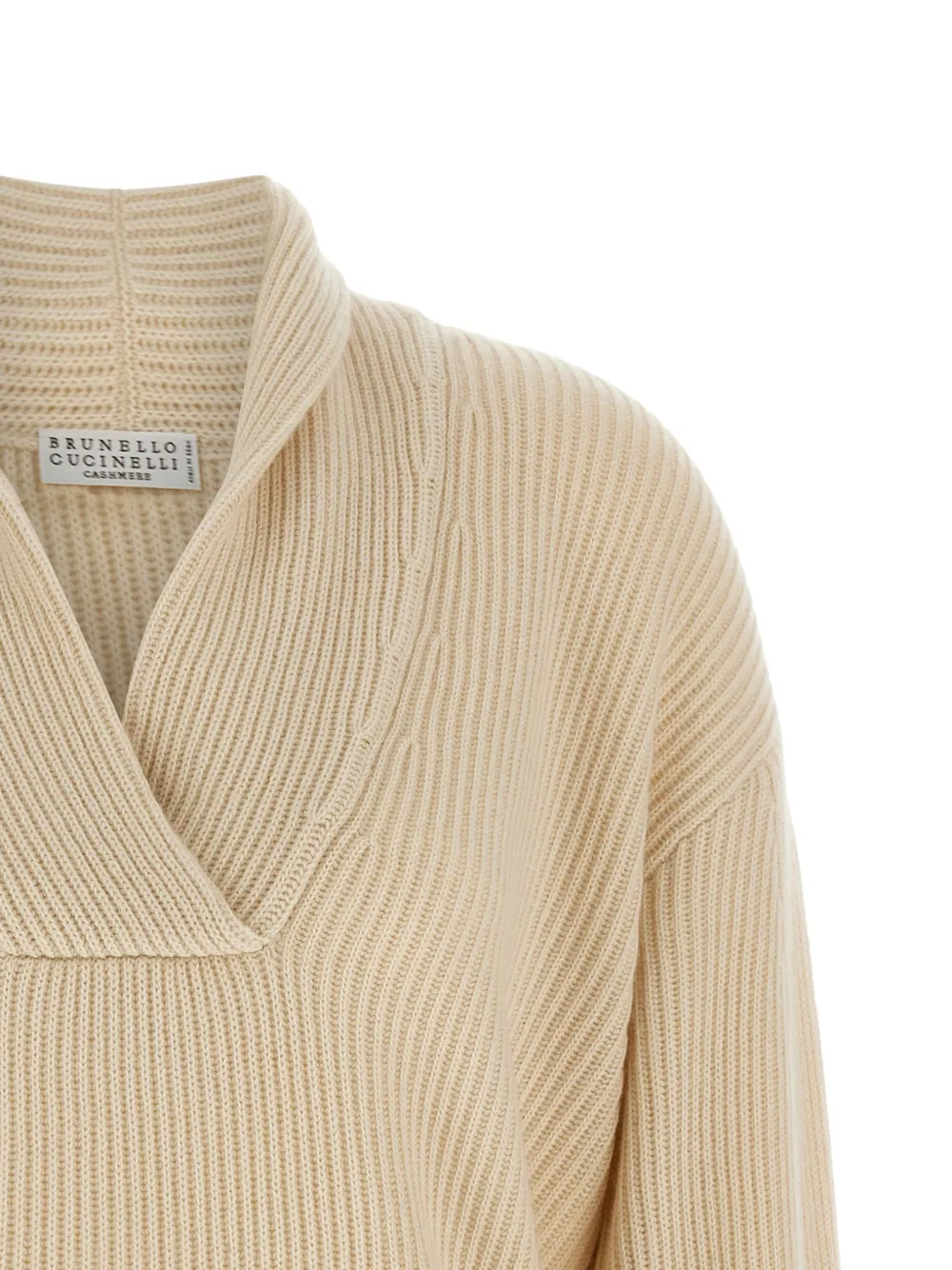 Brunello Cucinelli ribbed-knit shawl-collar sweater Geel