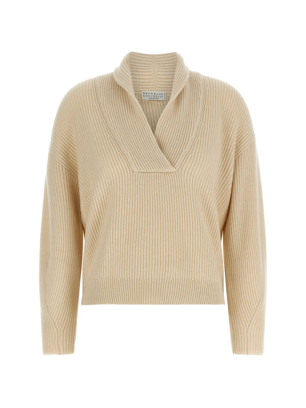 Brunello Cucinelli ribbed-knit shawl-collar sweater - Yellow