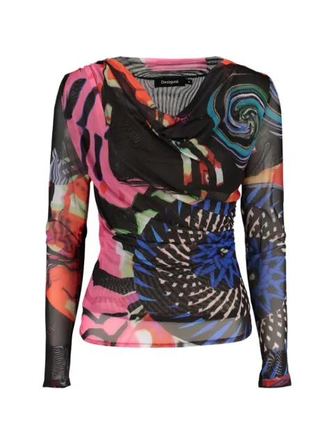 Desigual 아트 프린트 주름 디테일 긴소매 티셔츠