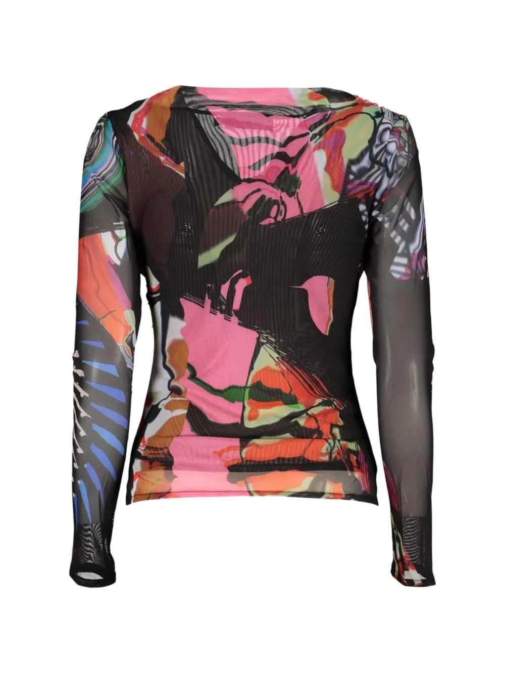 Desigual abstract-print ruched-detail long sleeve T-shirt Zwart