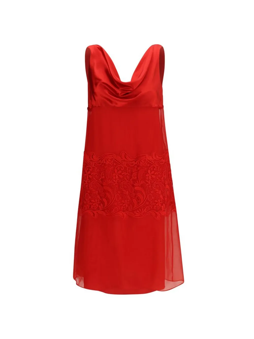 Ferragamo guipure lace-trimmed silk midi dress - Rot