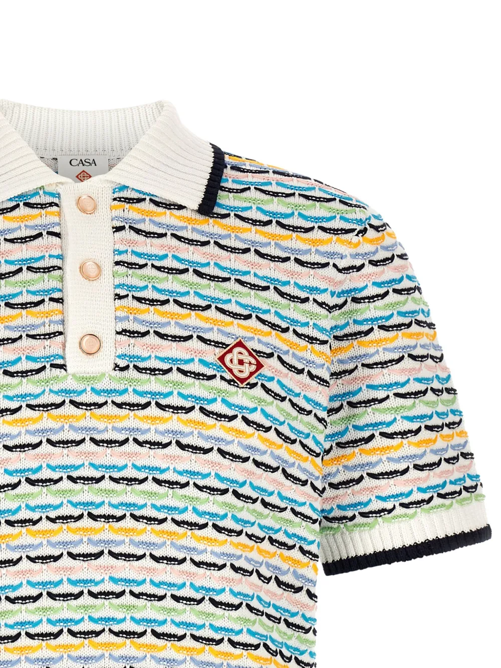 Casablanca crochet-knit logo-patch polo shirt Beige