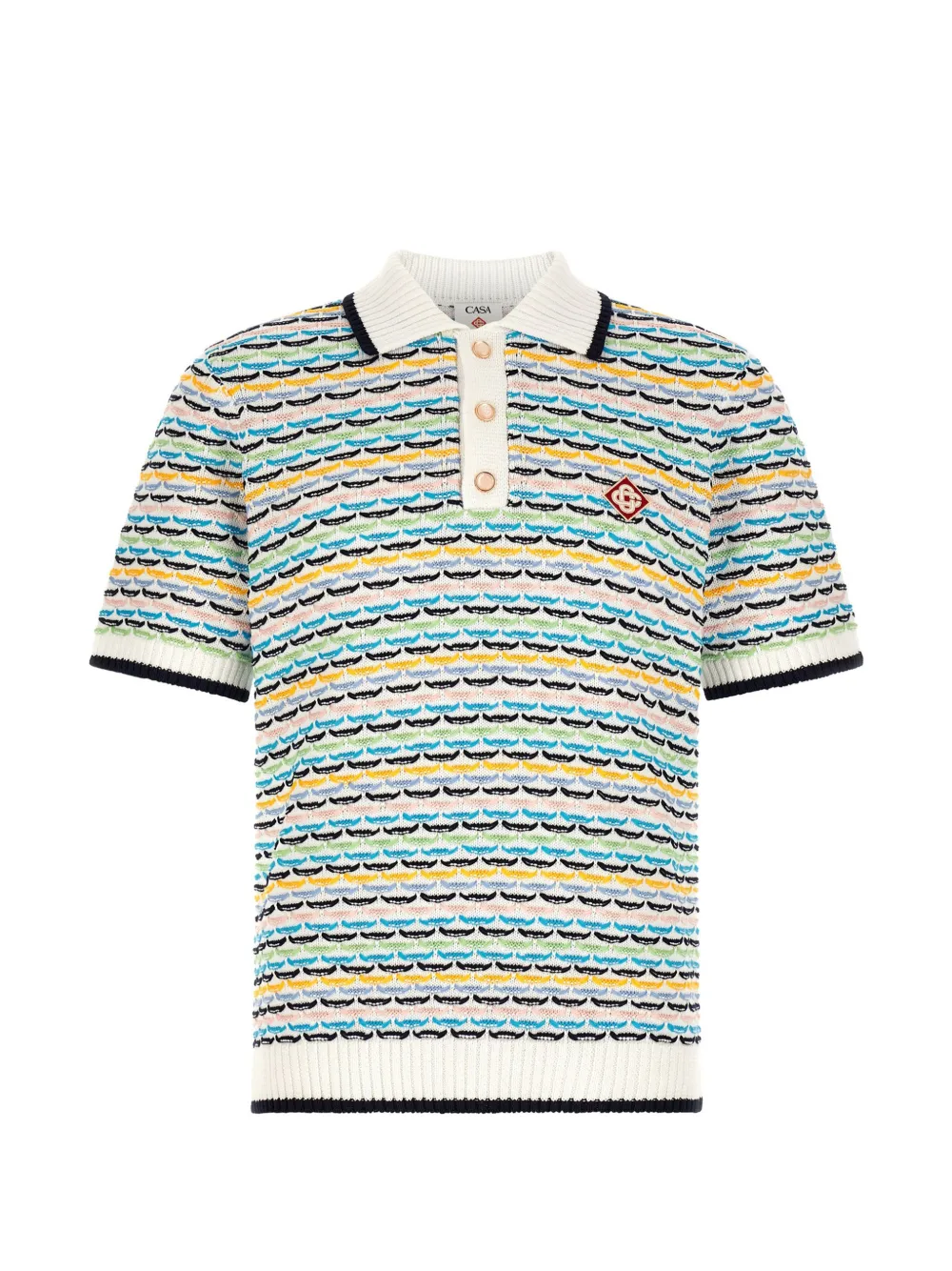 Casablanca crochet-knit logo-patch polo shirt Beige
