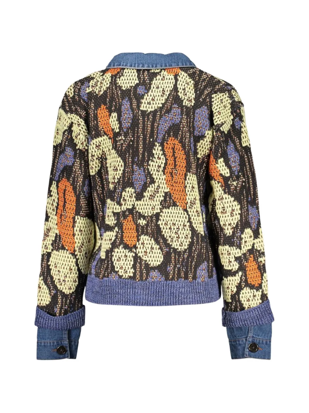 Desigual Trui met denimkraag en bloemenintarsia Blauw
