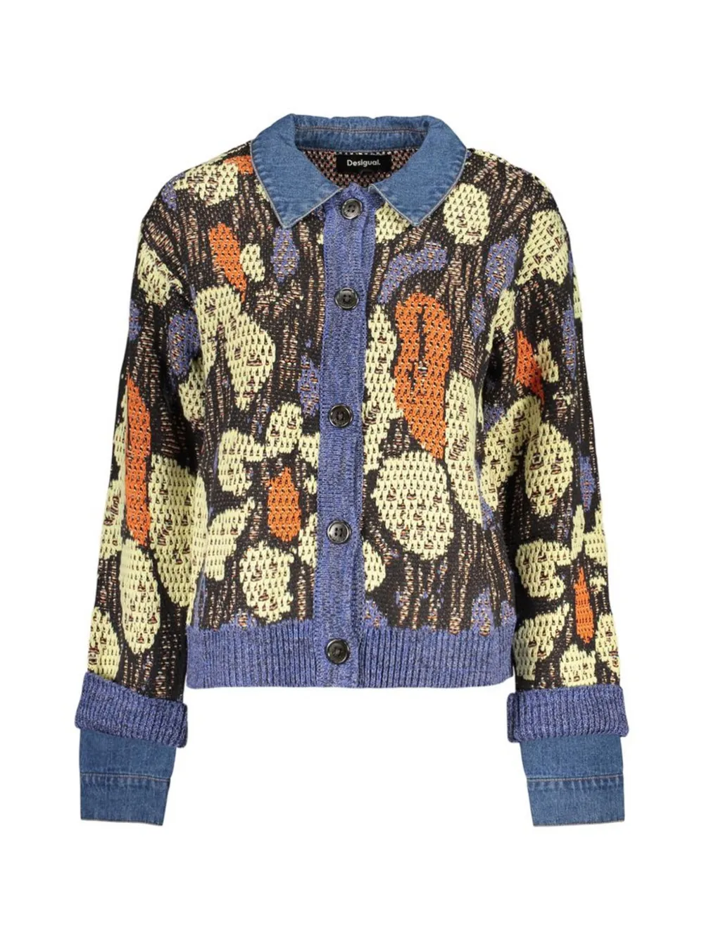 Desigual floral-intarsia denim-collar sweater - Bleu Desigual floral-intarsia denim-collar sweater - Bleu