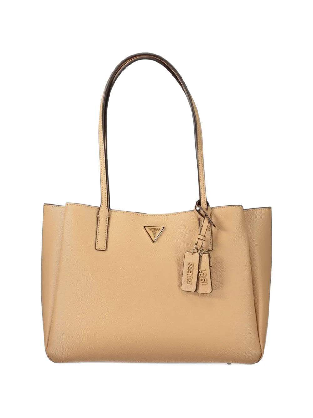 GUESS USA Noelle logo-plaque saffiano-effect tote bag - Nude
