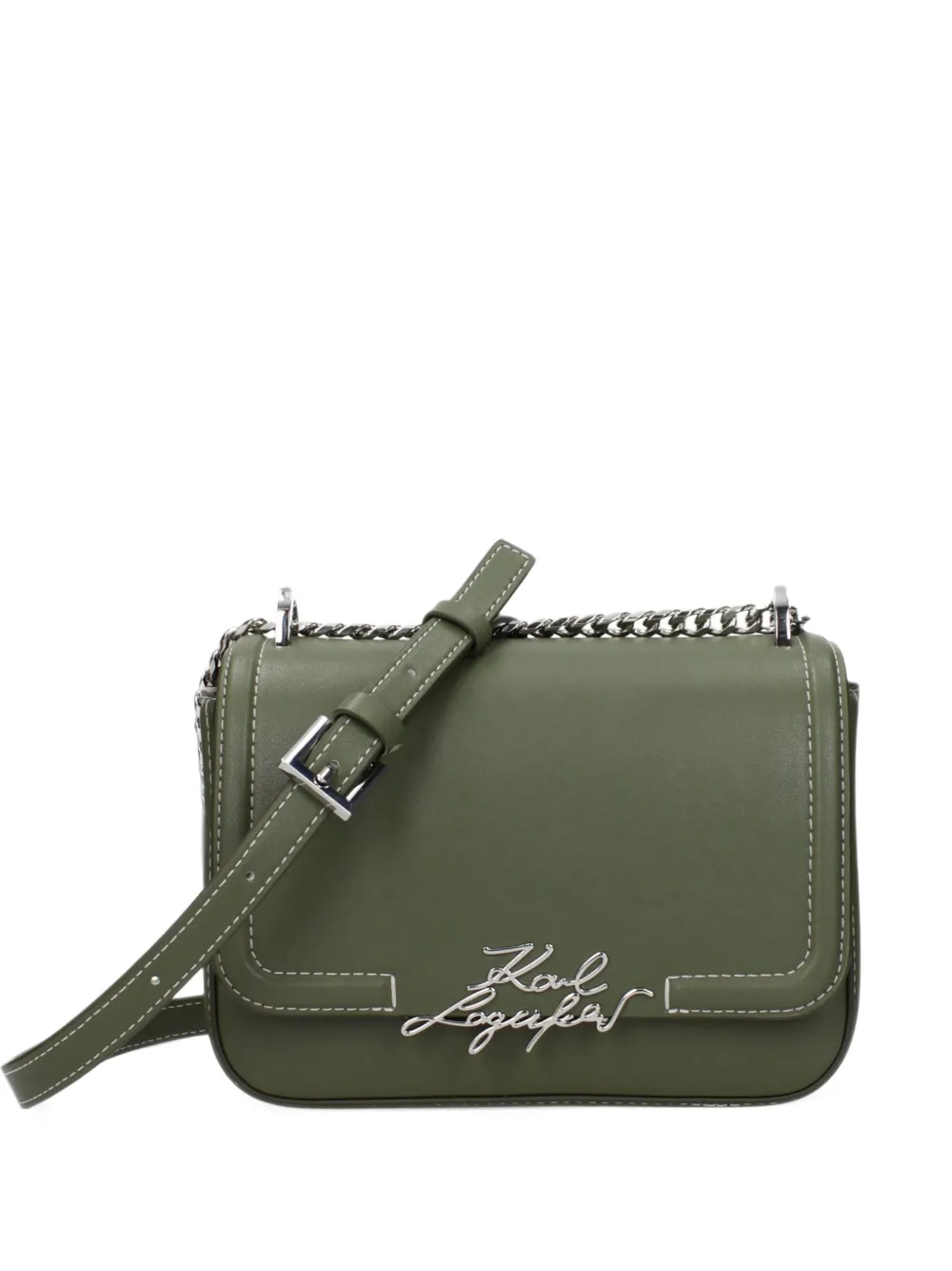 Karl Lagerfeld logo-plaque topstitched cross-body bag - Verde