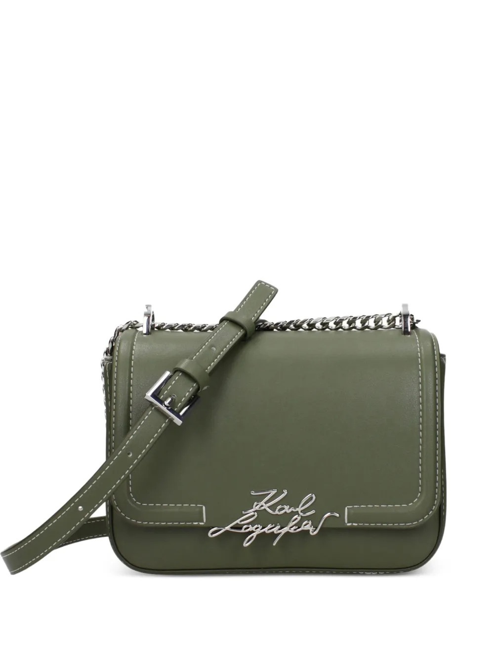 Karl Lagerfeld logo-plaque topstitched cross-body bag - Verde