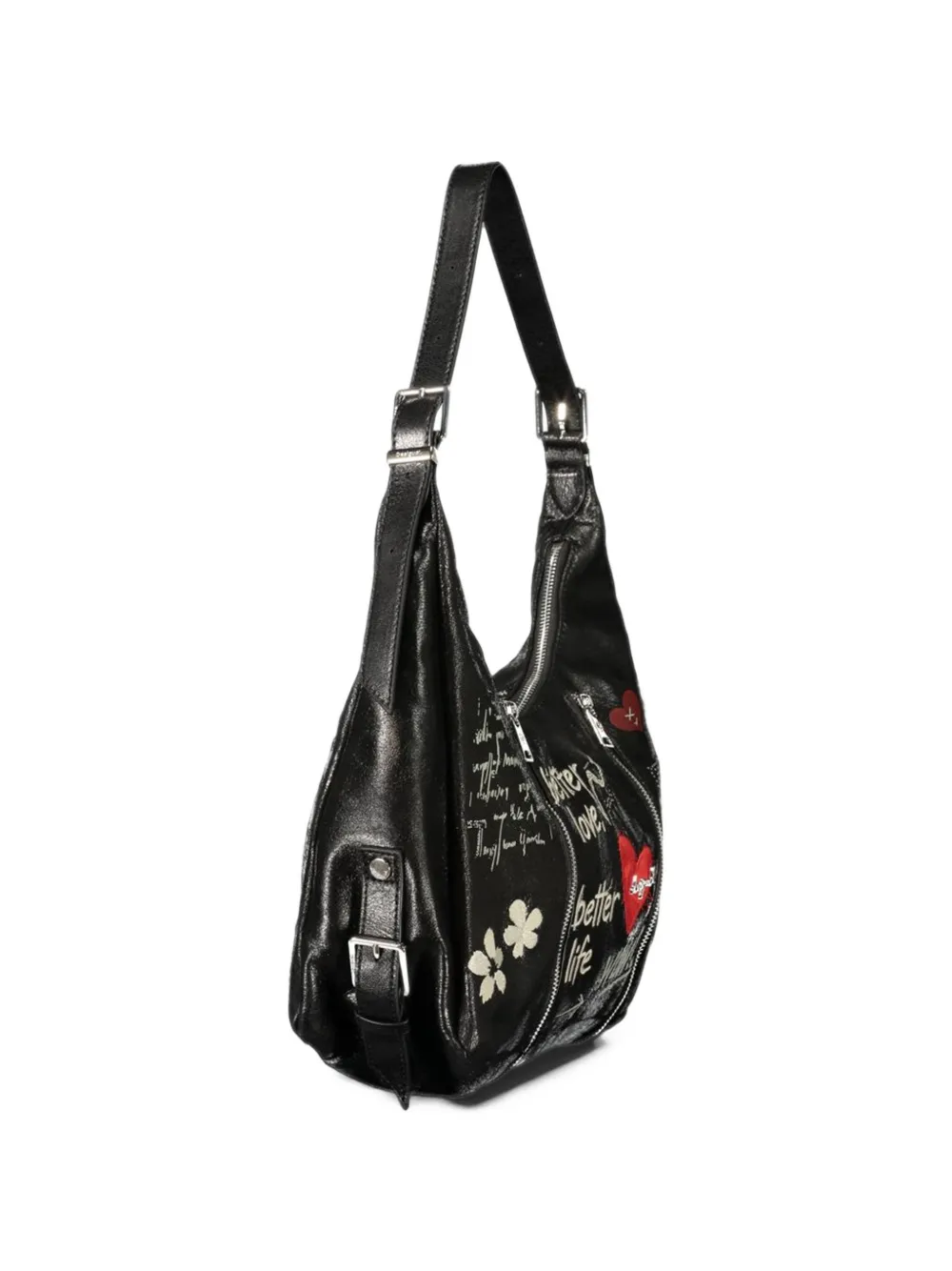 Desigual large graffiti-print zipped tote bag Zwart