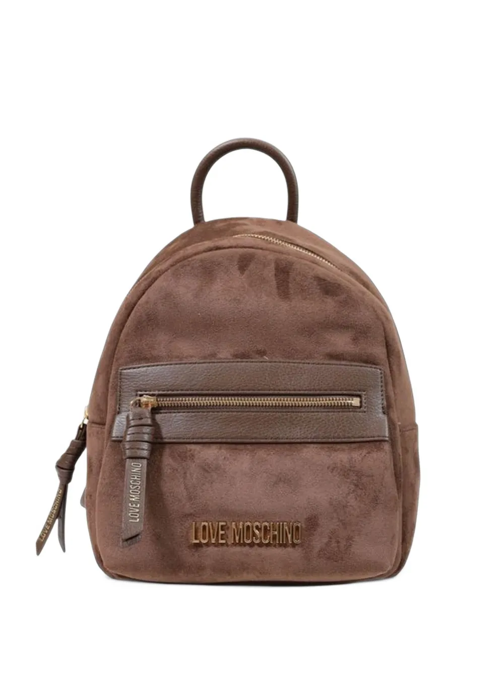 Love Moschino logo-plaque faux-suede backpack - Marrone