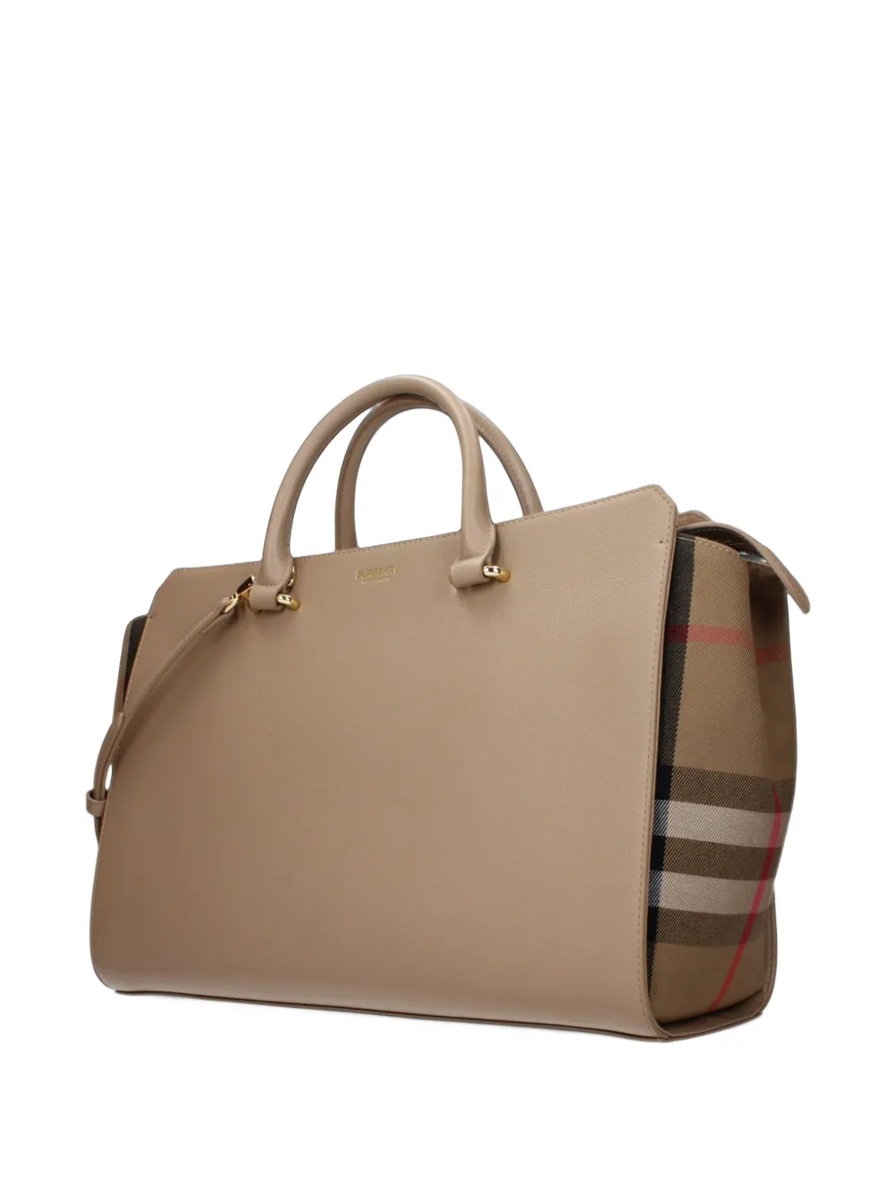 Burberry check-panel leather tote bag Beige