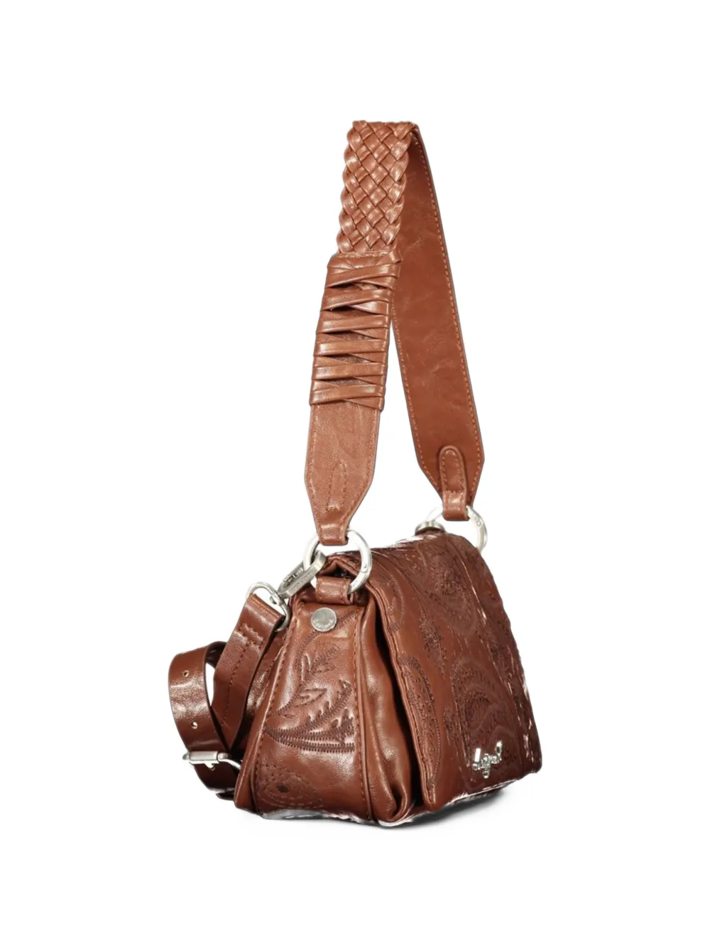 Desigual small paisley-embroidered braided-strap crossbody bag Bruin