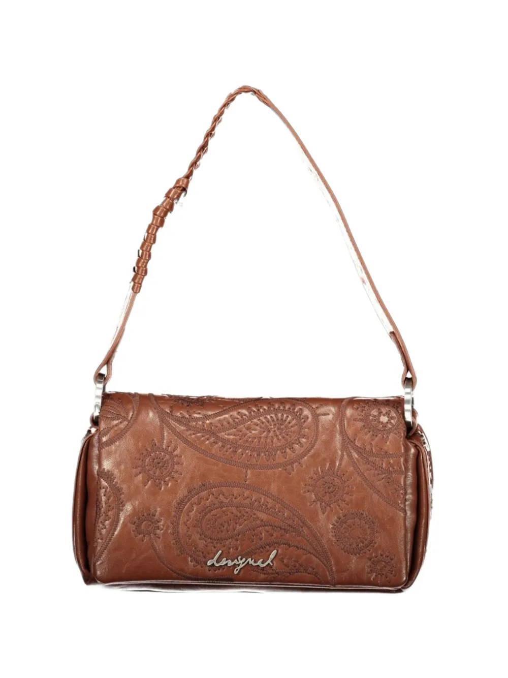 Desigual small paisley-embroidered braided-strap crossbody bag - Marrone