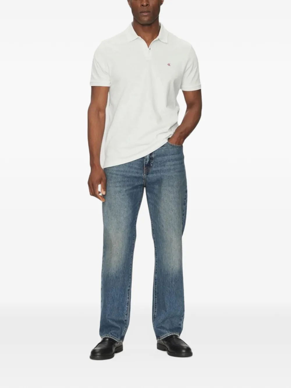 Calvin Klein logo-embroidered polo shirt Wit