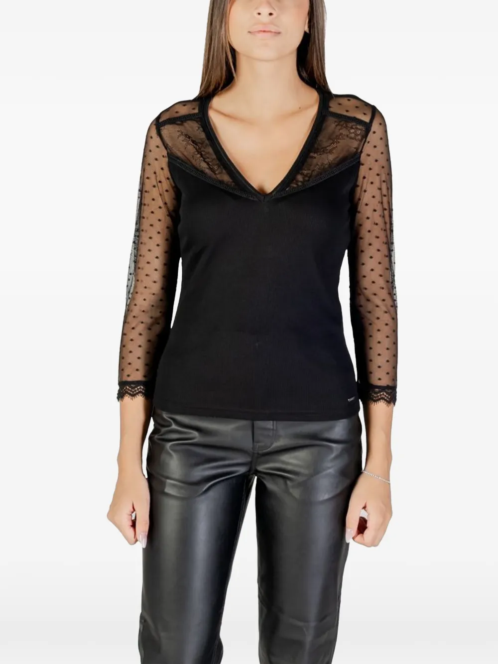 Morgan lace-panelled polka-dot blouse - Nero