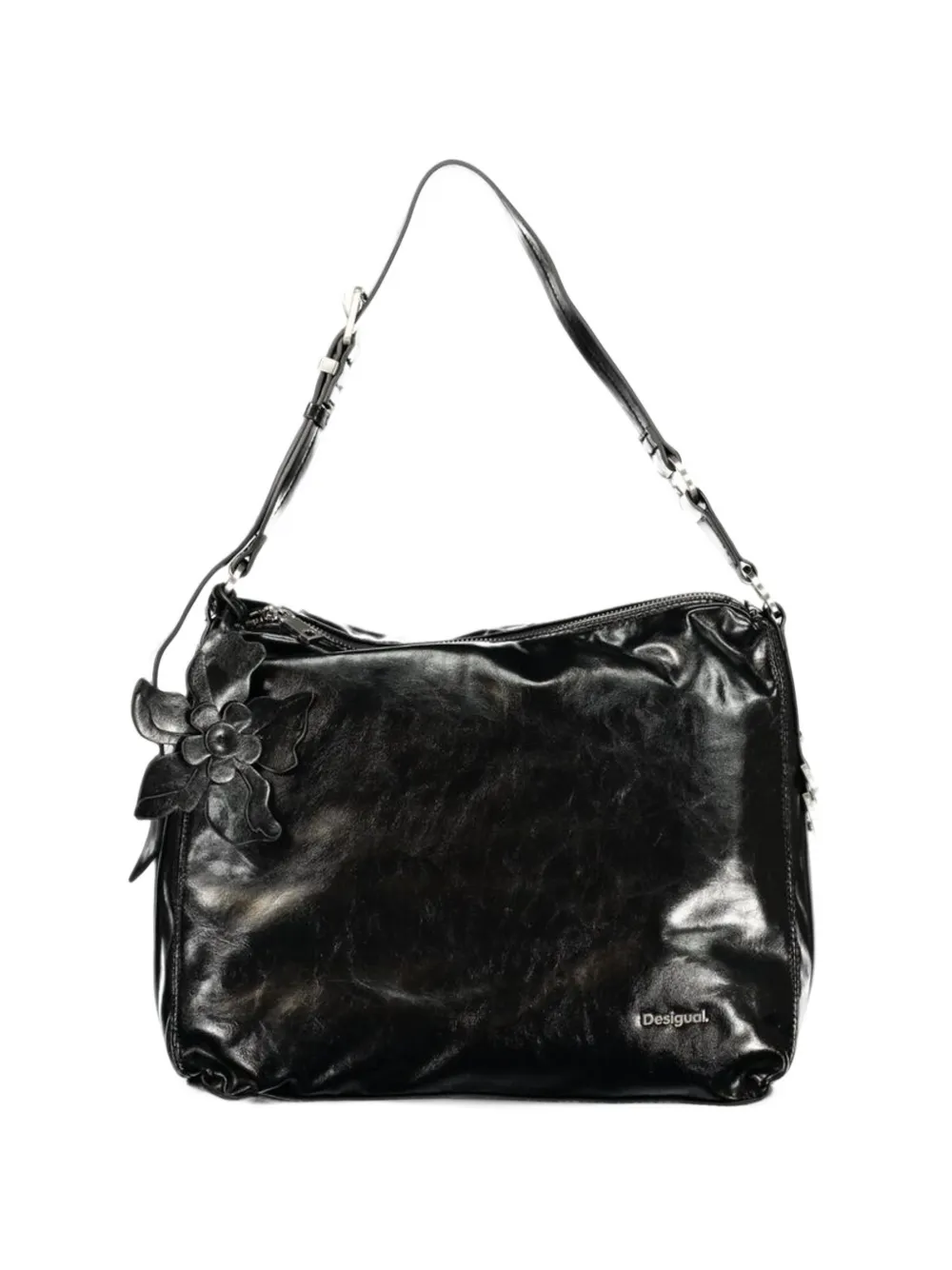 Desigual flower-detail zip-fastening shoulder bag - Nero