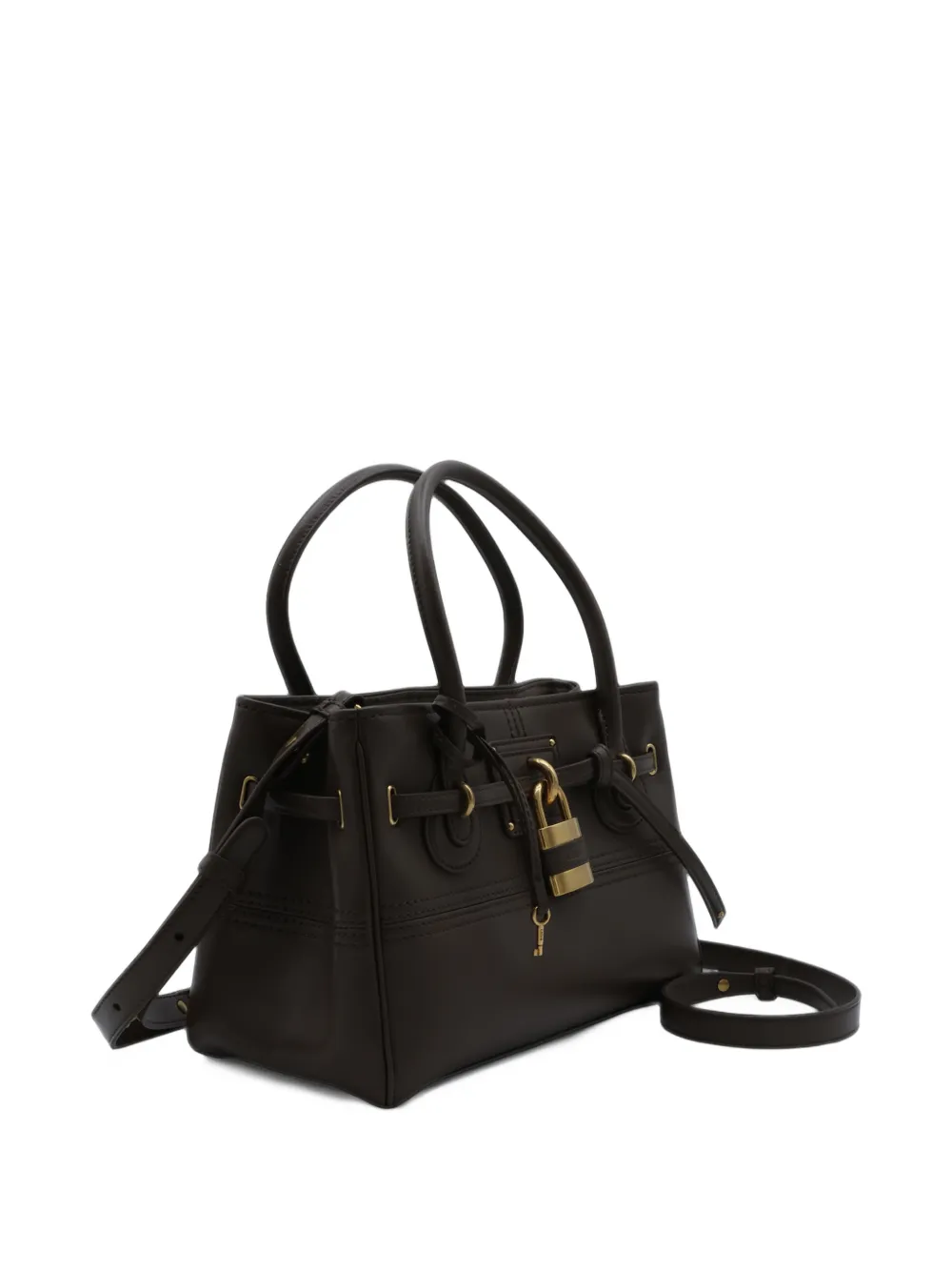 Chloé Small Paddington padlock leather shoulder bag Bruin