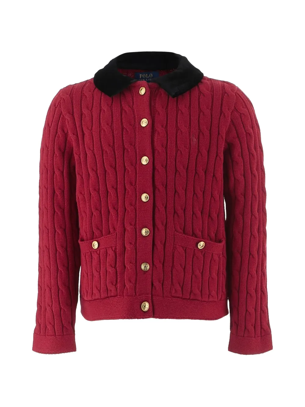 POLO RALPH LAUREN KIDS velvet-trim cable cotton cardigan - Rot