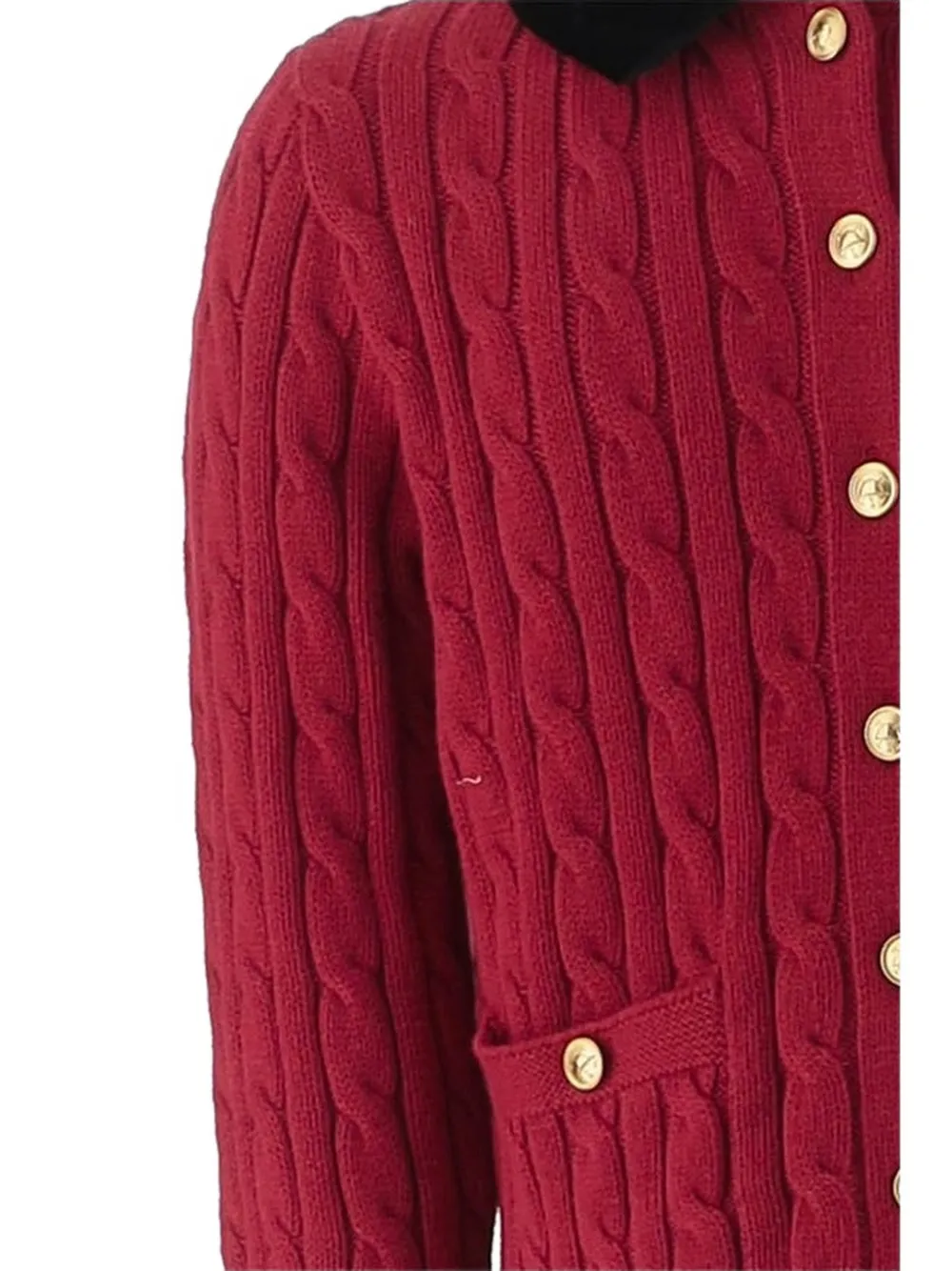 POLO RALPH LAUREN KIDS velvet-trim cable cotton cardigan Rood