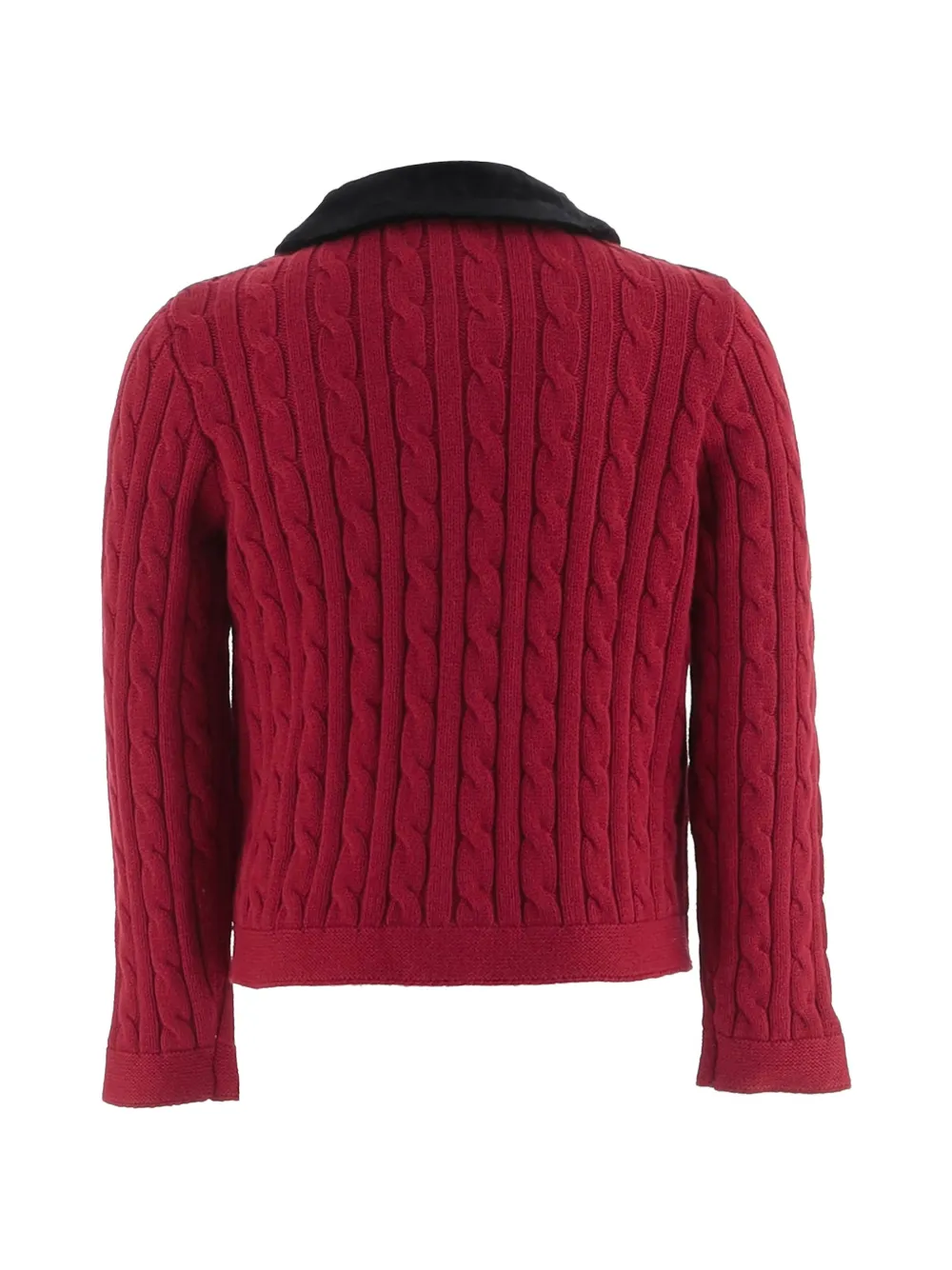 POLO RALPH LAUREN KIDS velvet-trim cable cotton cardigan Rood