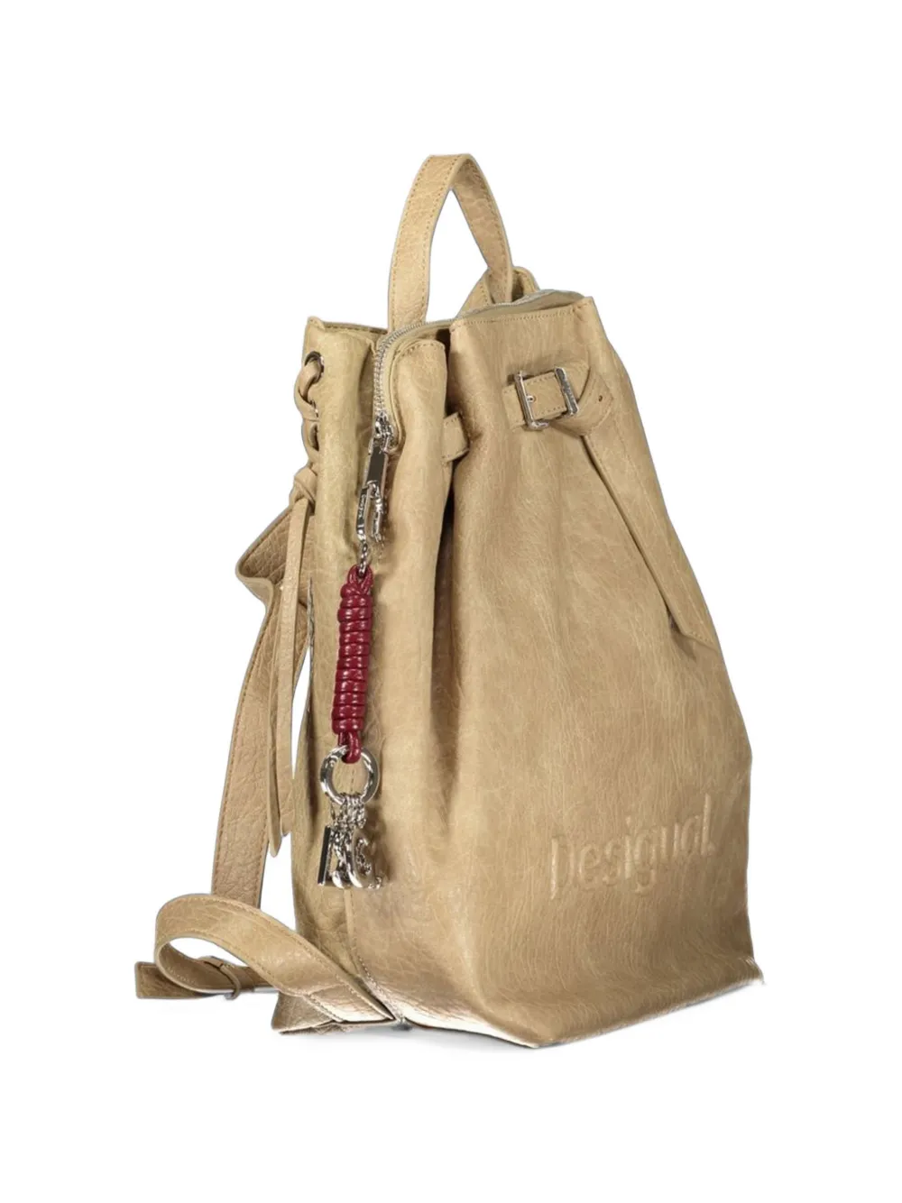 Desigual medium logo-debossed lace-up backpack Beige
