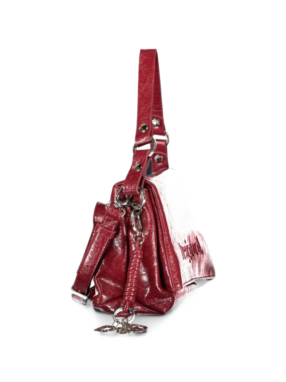 Desigual logo-embossed crackle-effect tote bag Rood
