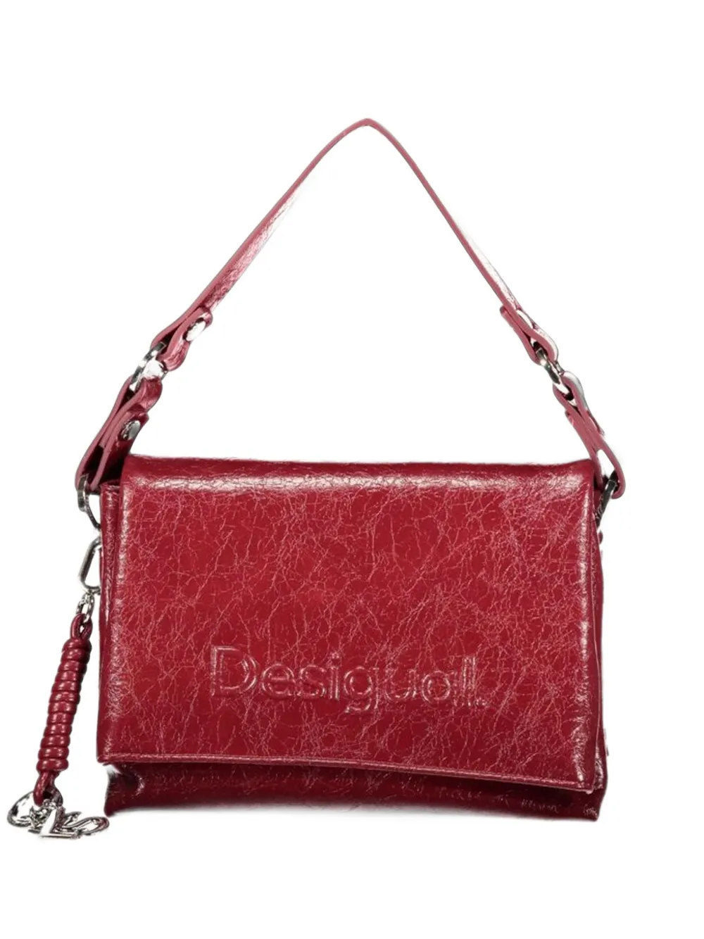 Desigual logo-embossed crackle-effect tote bag Rood
