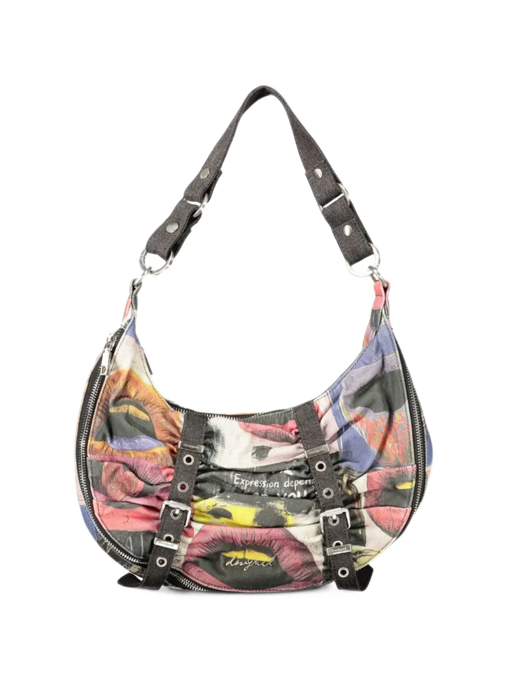 Desigual graphic-print buckled shoulder bag - Nero