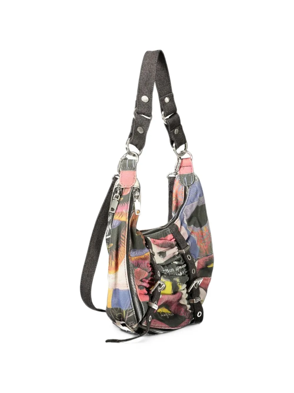 Desigual graphic-print buckled shoulder bag Zwart