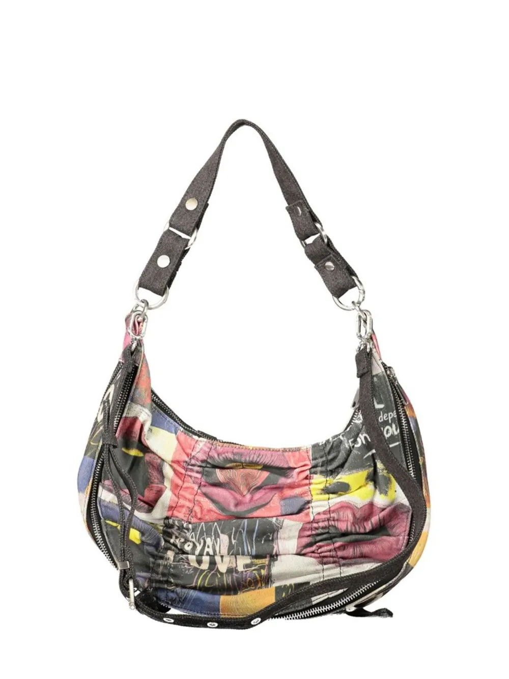 Desigual graphic-print buckled shoulder bag Zwart