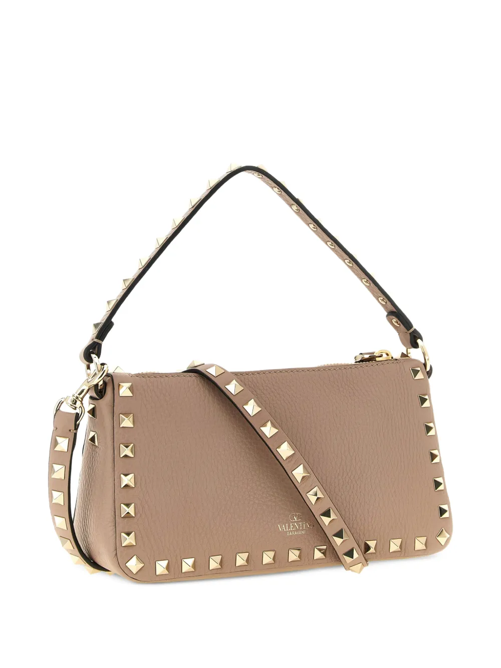 Valentino Garavani Kleine schoudertas van bewerkt leer verfraaid met Rockstuds Beige
