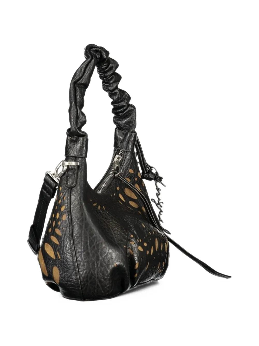 Desigual perforated ruched-handle mini tote bag Zwart