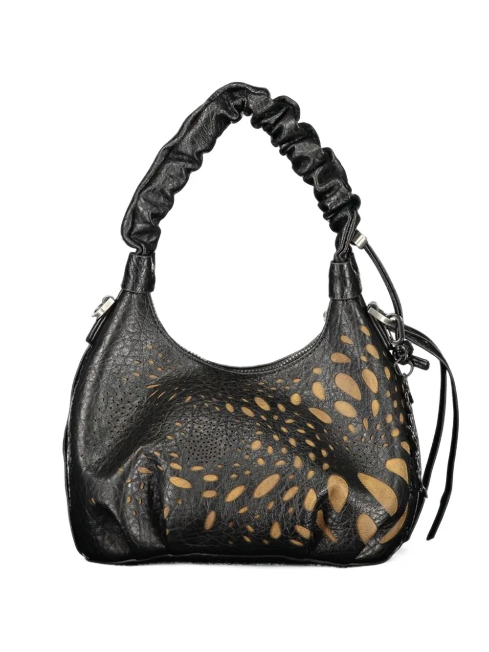 Desigual perforated ruched-handle mini tote bag Zwart