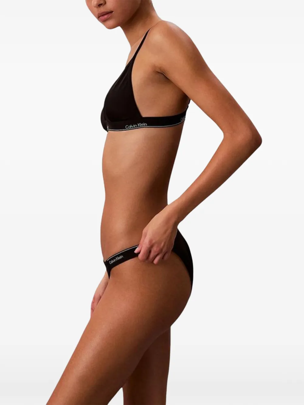 Calvin Klein Jeans logo-tape bikini top Zwart